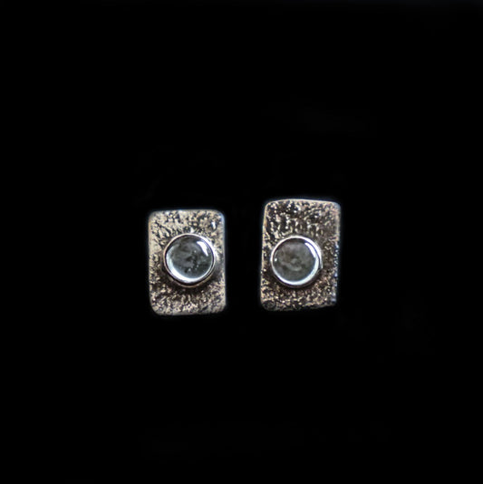 Sterling Silver Textured Stud Earrings with Blue Moonstones