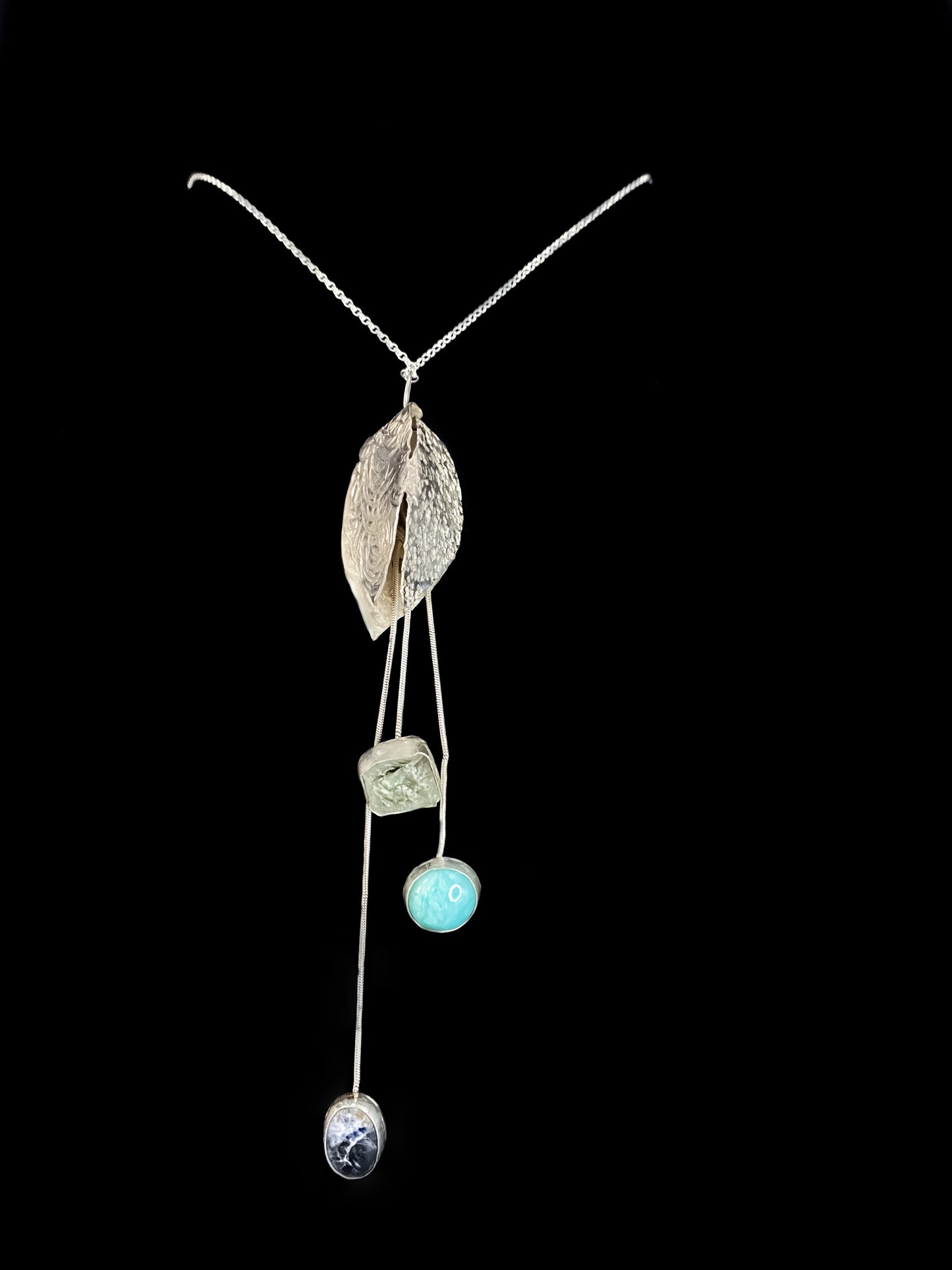 Flower Necklace with Amazonite, Green Amethyst and Sodalite