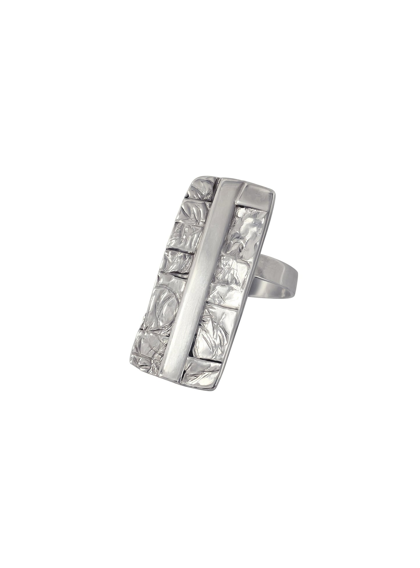 Rectangular Patchwork Sterling Silver Adjustable Ring