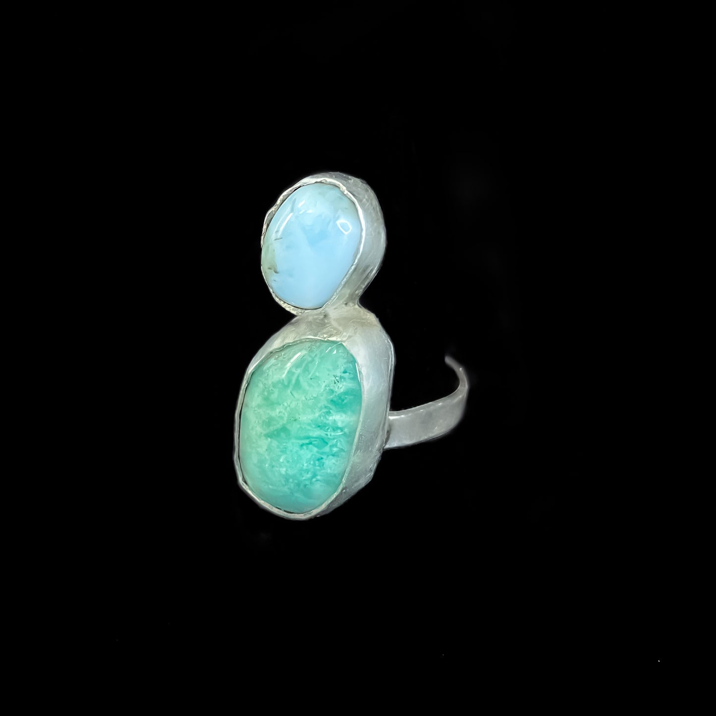 Amazonite and Larimar Adjustable Sterling Silver Ring