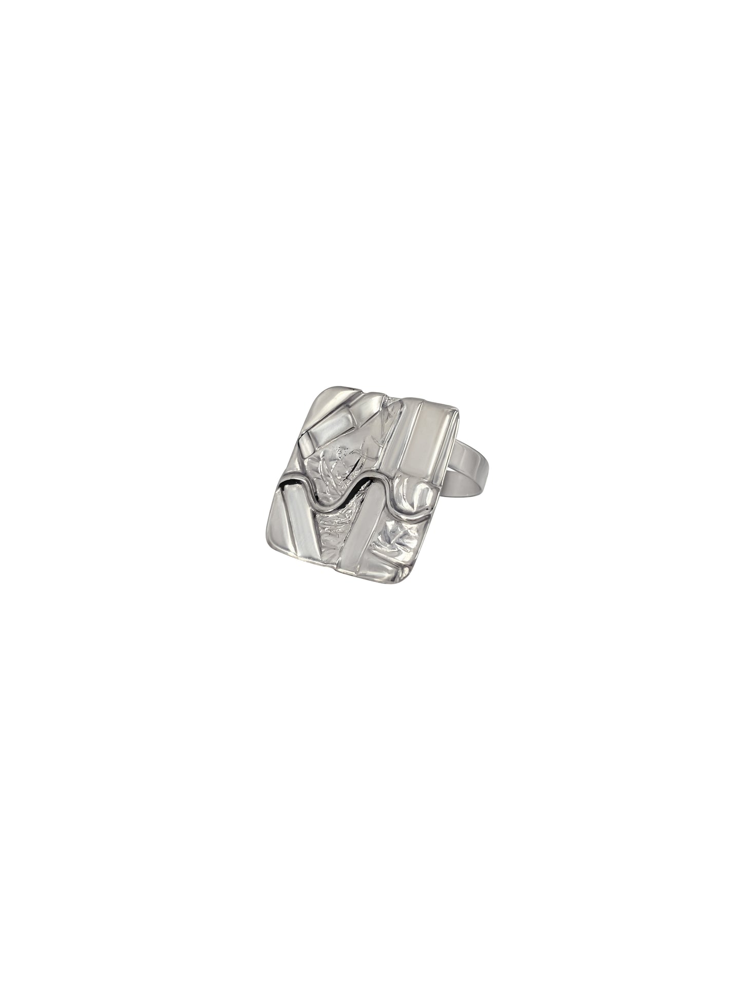 Square Sterling Silver Patchwork Textured Adjustable Ring