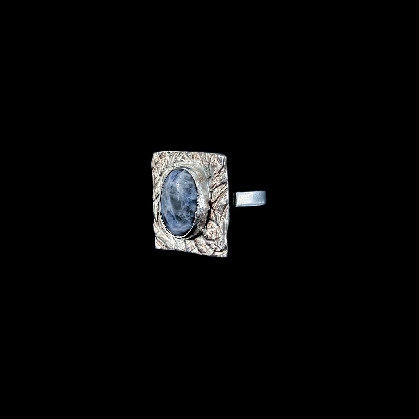 Adjustable Sterling Silver Textures Sodalite Ring