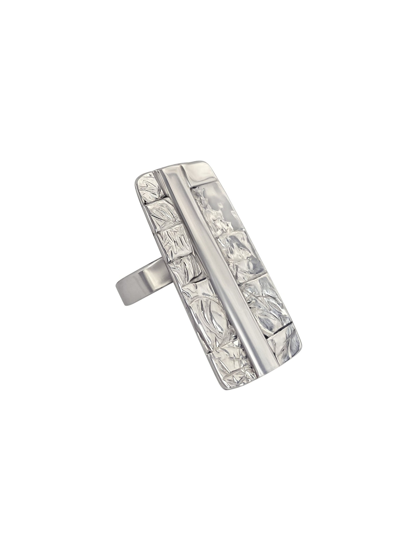 Rectangular Patchwork Sterling Silver Adjustable Ring