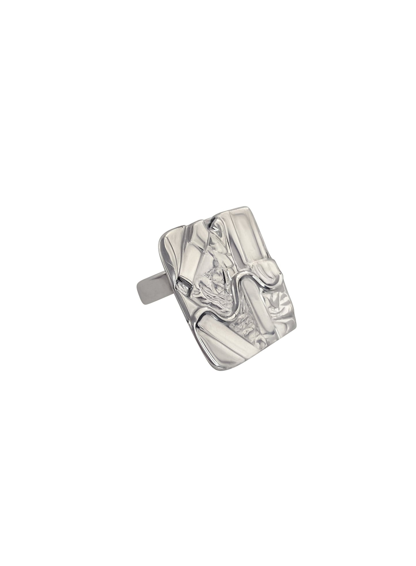 Square Sterling Silver Patchwork Textured Adjustable Ring