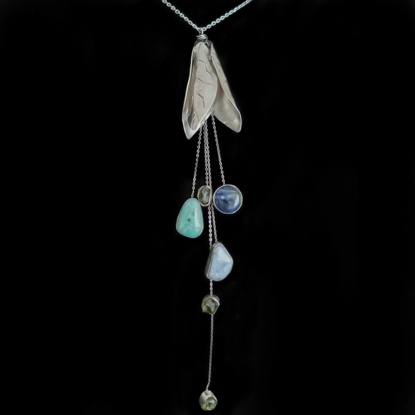 The Healing Flower Necklace with Amazonite, Green Amethyst, Sodalite and Blue Lace Agate