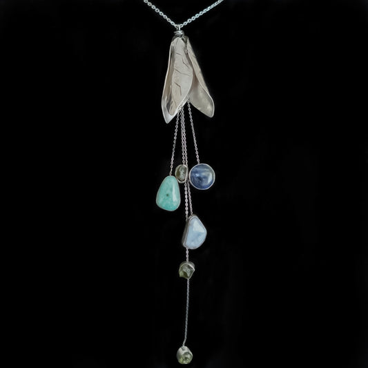 The Healing Flower Necklace with Amazonite, Green Amethyst, Sodalite and Blue Lace Agate